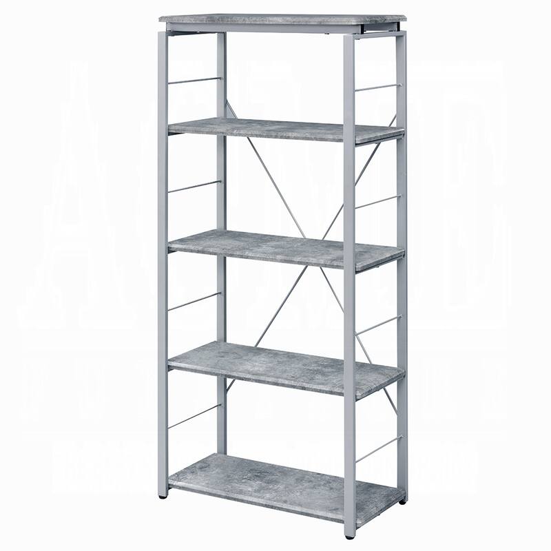 HomeRoots 54" Gray And Silver Metal and Wood Four Tier Etagere Bookcase