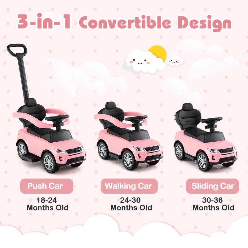 3-in-1 Ride-On Toddler Car with Detachable Guardrail, Retractable Footrest and Safe Design - 33.5" × 16" × 37.5"