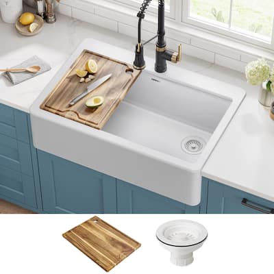 Kraus KGTF1-33 Bellucci 33" White Farmhouse Single Basin Quartz