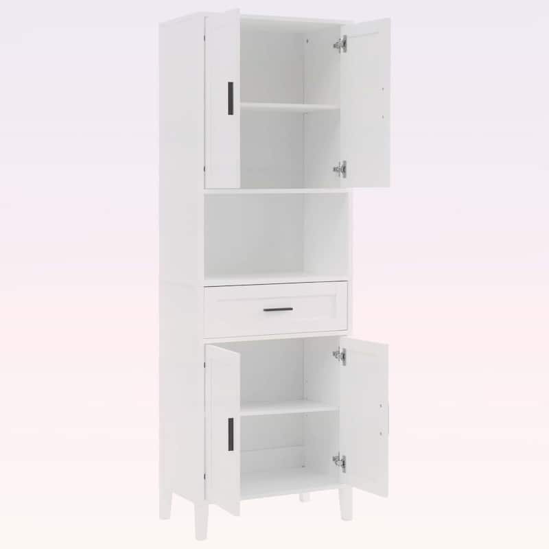 Freestanding Tall Cabinet with Drawer,2 Cabinets,4 Soft-Close Doors,and Adjustable Shelves for Versatile Storage