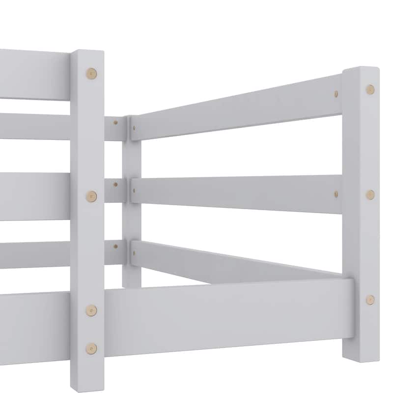 Toddler Montessori Bed Kids Floor Bed Frame with Fences, No Slats Wood Frame Bed for Kids Girls Boys Children's Room
