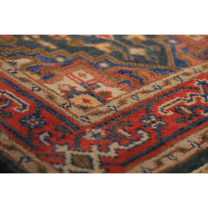Teal Geometric Heriz Serapi Indian Foyer Rug Handmade Wool Carpet - 2'11"x 5'2"