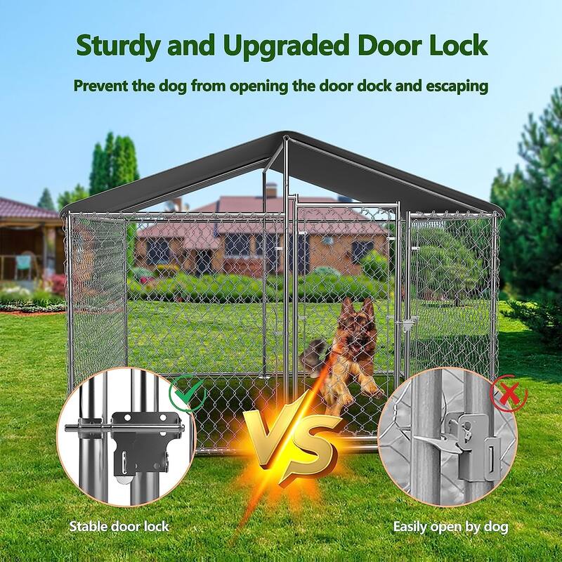 Large Dog Kennel Outdoor, Heavy Duty Outdoor Dog Kennel Chain Link Dog Cage Dog Playpen Dogs Run