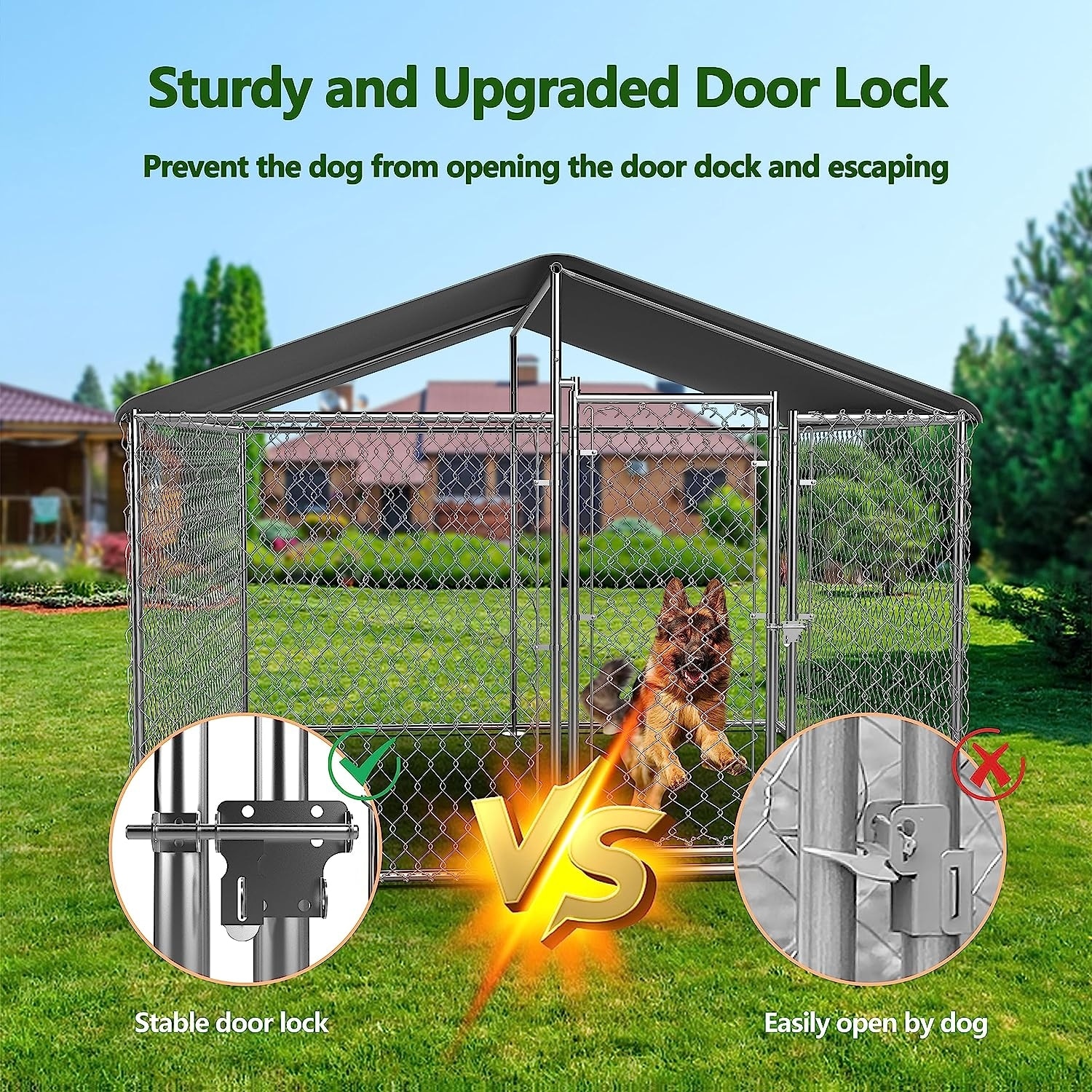 Large Dog Kennel Outdoor Heavy Duty Outdoor Dog Kennel Chain Link Dog Cage Dog Playpen Dogs Run 7.5 7.5 5.6FT