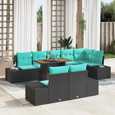 vidaXL 9 Piece Garden Sofa Set with Cushions Black Poly Rattan - 125.6×60.6×27.2