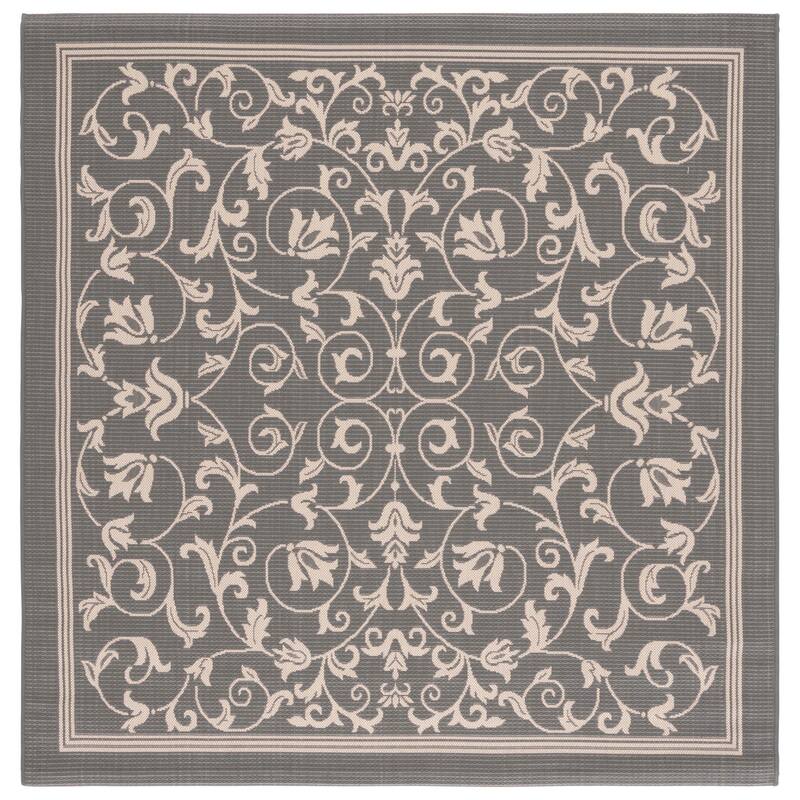 SAFAVIEH Courtyard Miljeta Indoor/ Outdoor Waterproof Patio Backyard Rug - 7'10" Square - Grey/Natural