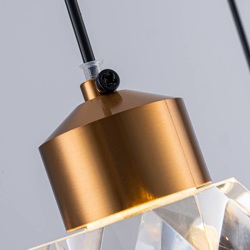 CraftHome 9'' Modern 3-Light Diamond Shape Crystal Cluster Integrated LED Pendant In Antique Gold Round Ceiling Lamp - W9''