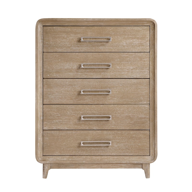 3pc Bedroom Set Upholstered Bed Chest Nightstand Contemporary Natural Finish