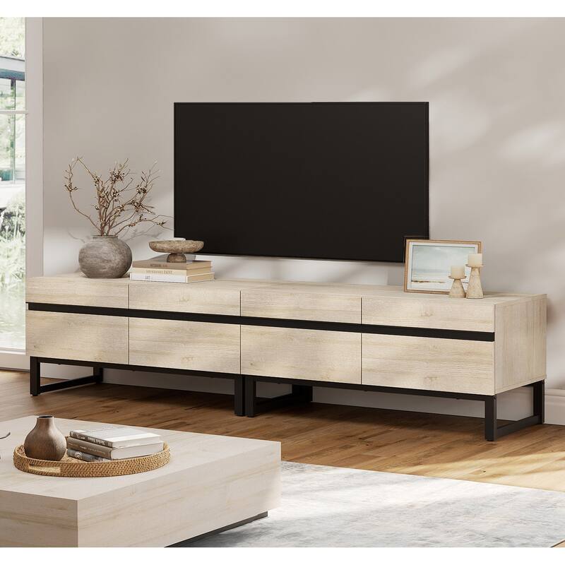 WAMPAT Modern TV Stand with Storage Cabinets, Wood Entertainment Center Media Console Table with Metal Legs for Living Room - 2 piece - Beige