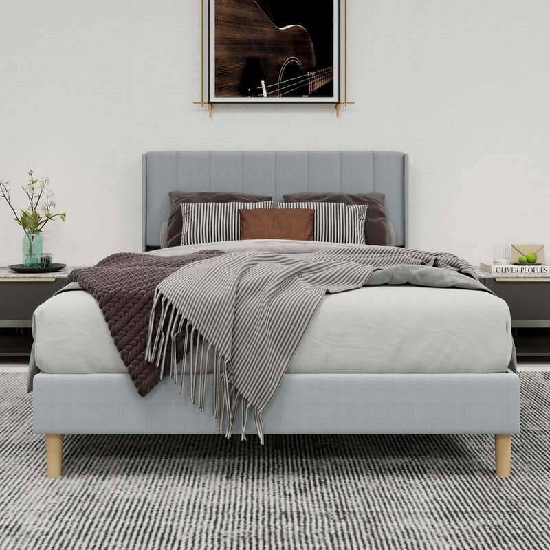 Caxkun Upholstered Platform Bed Frame with Wingback headboard