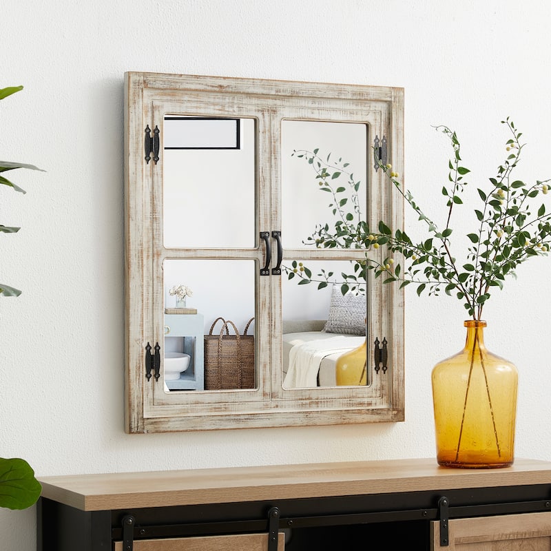 Glitzhome 31.5"H Oversized Farmhouse Wood Frame Accent Window Wall Mirror
