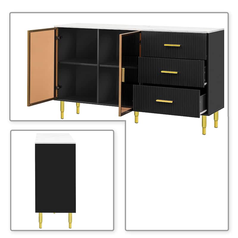 Modern Stylish Wooden Sideboard with 2 Amber-yellow Tempered Glass Doors