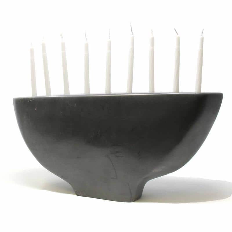 Handmade Carved Soapstone Hanukkah Menorah, Black