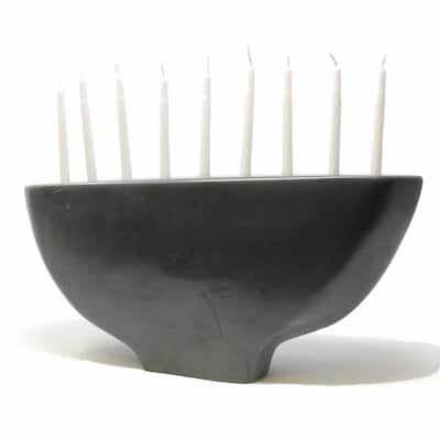 Handmade Carved Soapstone Hanukkah Menorah, Black