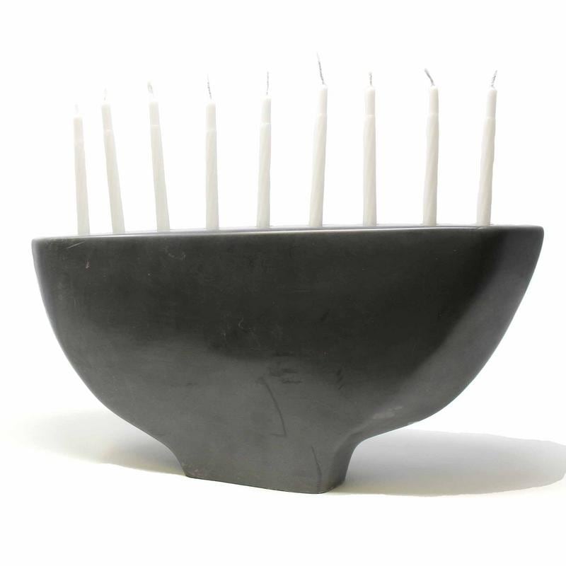 Handmade Carved Soapstone Hanukkah Menorah, Black