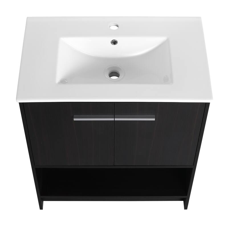 30" Bathroom Vanity with Ceramic Sink, 2 Soft Closing Doors, Freestanding Bathroom Cabinet Vanity