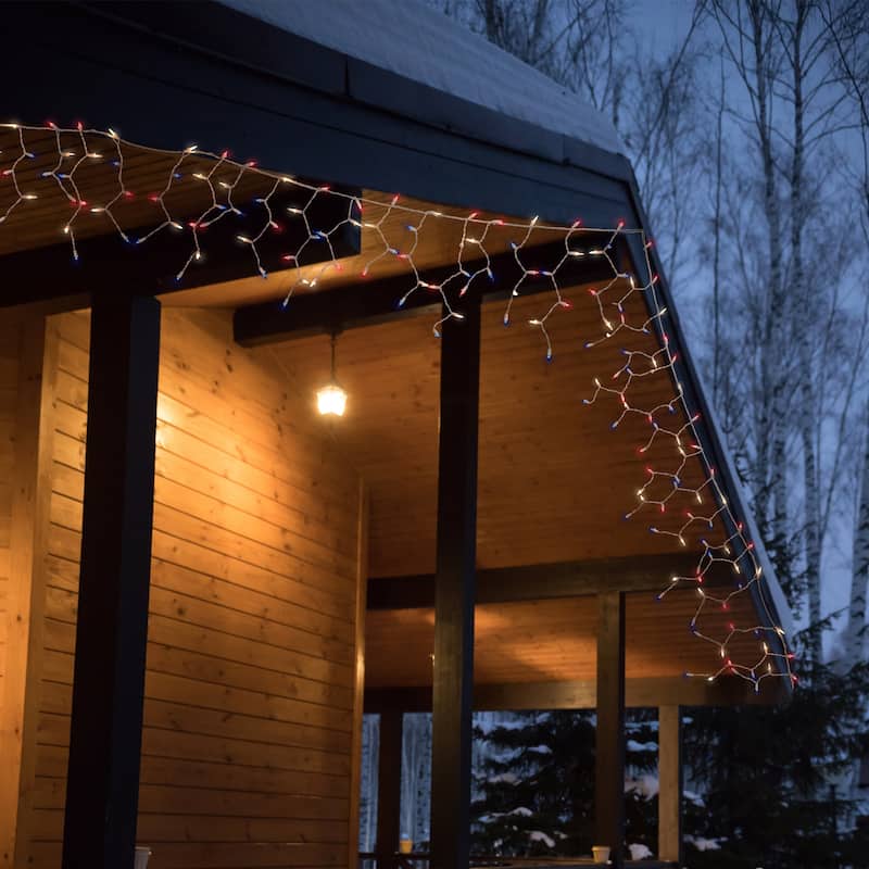 105ct Red Clear Blue Christmas Mini Icicle Lights - 6.5ft White Wire