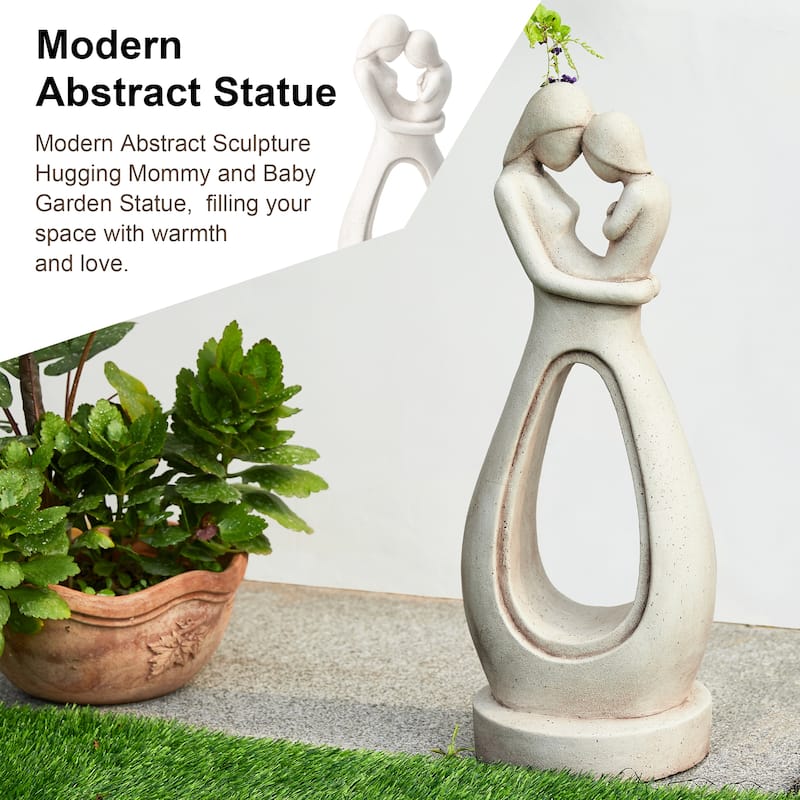Glitzhome 24.75"H Modern Abstract Sculpture Hugging Mother and Baby Garden Statue