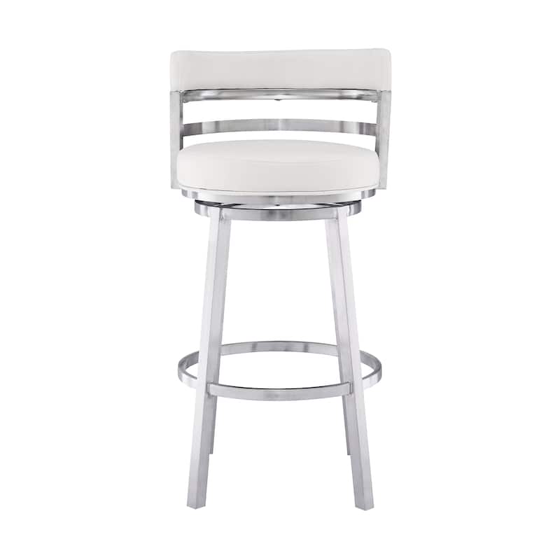 Madrid White Modern Swivel Bar Stool, Upholstered Counter Height Chair with Metal Frame