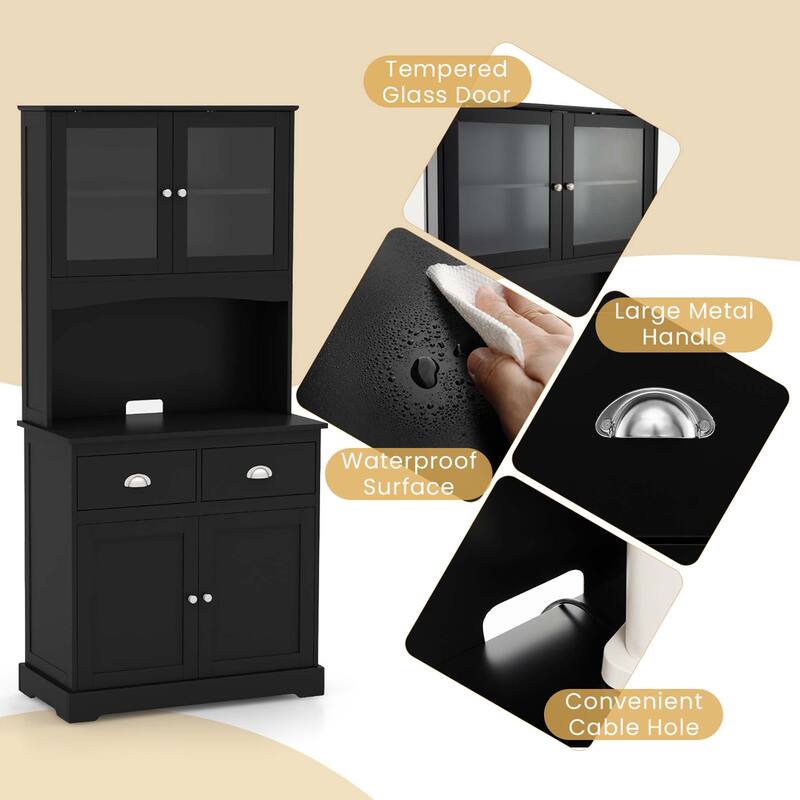 67'' Storage Cabinet Closet Kitchen Pantry Cupboard Black/White