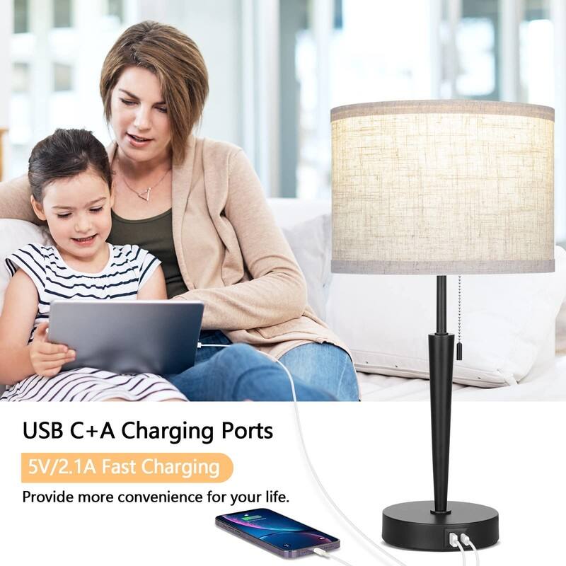 Set of 2 Bedside Table Lamp, Pull Chain Nightstand Lamps - E26