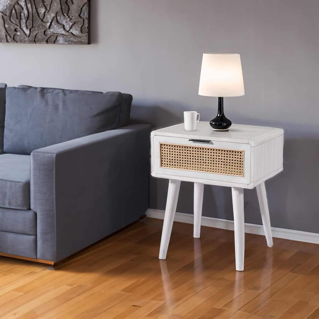 Cambria Wood and Cane End Table