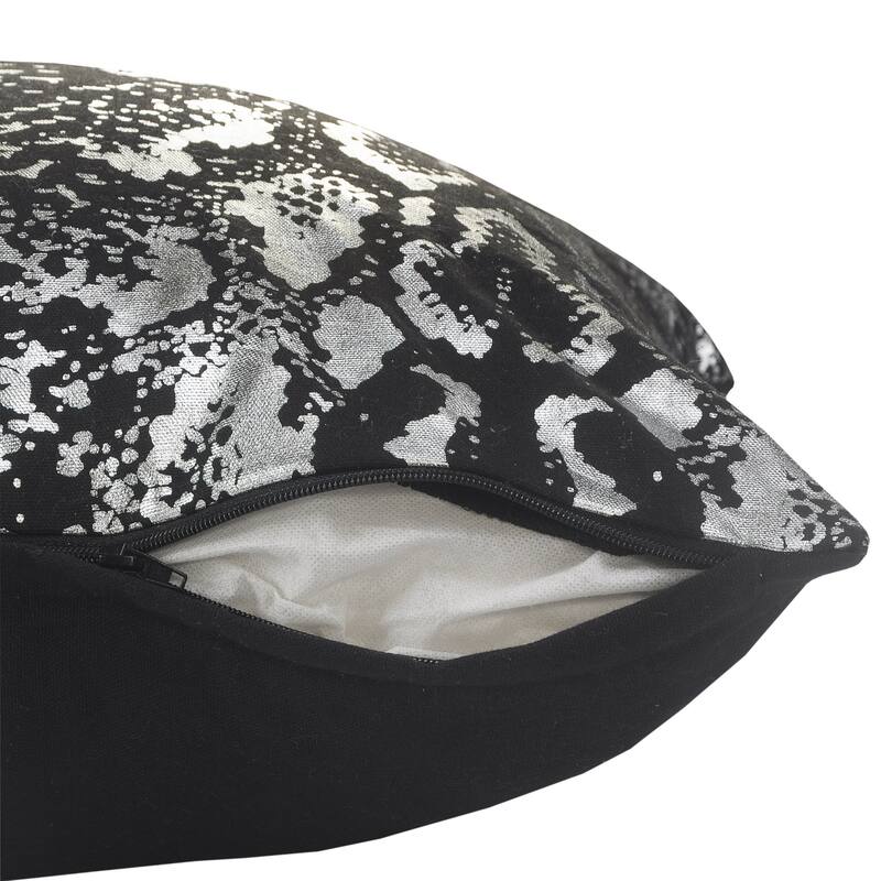 HomeRoots 20" X 20" Black And Silver 100% Cotton Animal Print Zippered Pillow