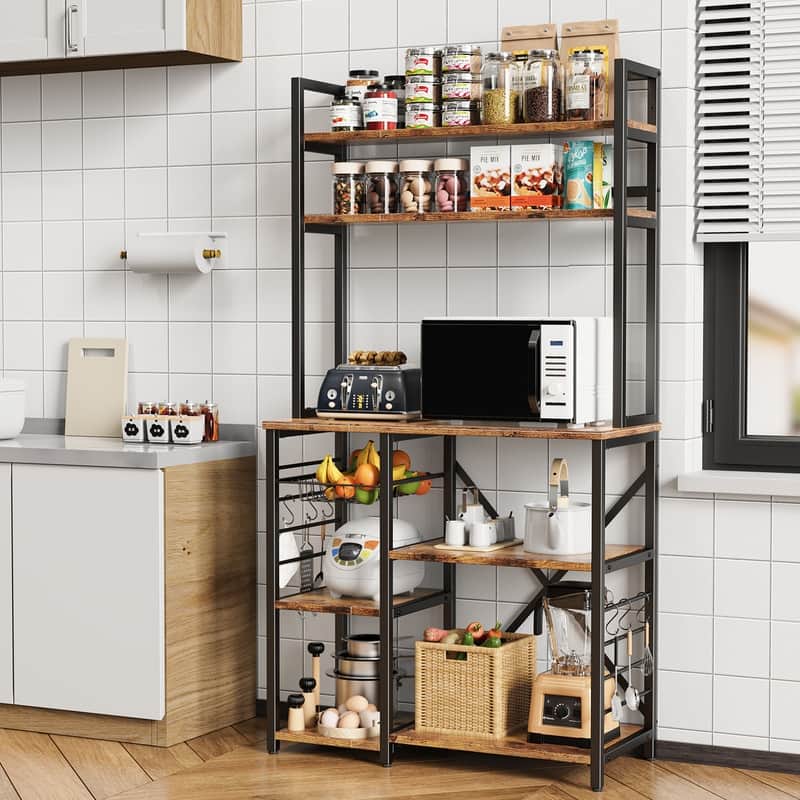 5 Tier Kitchen Bakers Rack with Storage Shelves, Microwave Stand Shelf