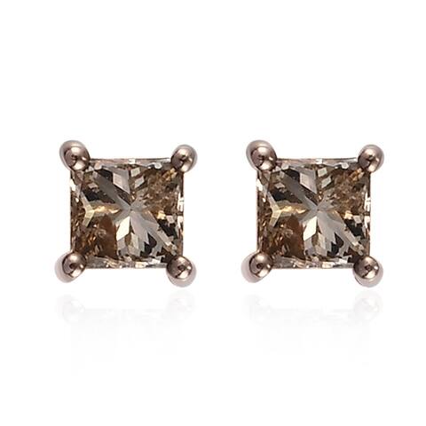 Champagne Diamond 925 Silver Stud Earrings Rose Gold Over Ct 0.6