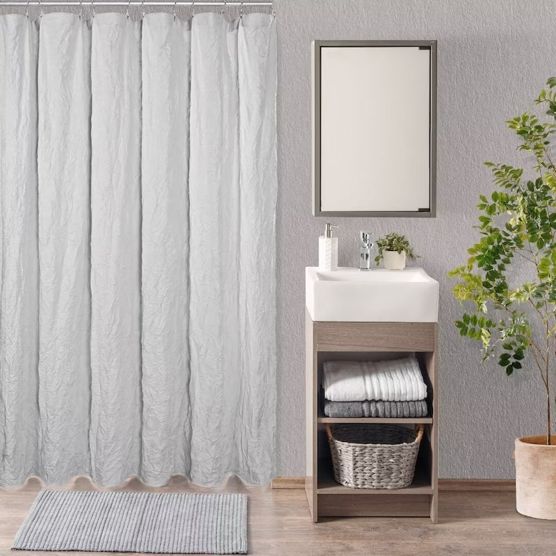 Crinkle Eco-friendly Water Repellent Solid Texture Shower Curtain