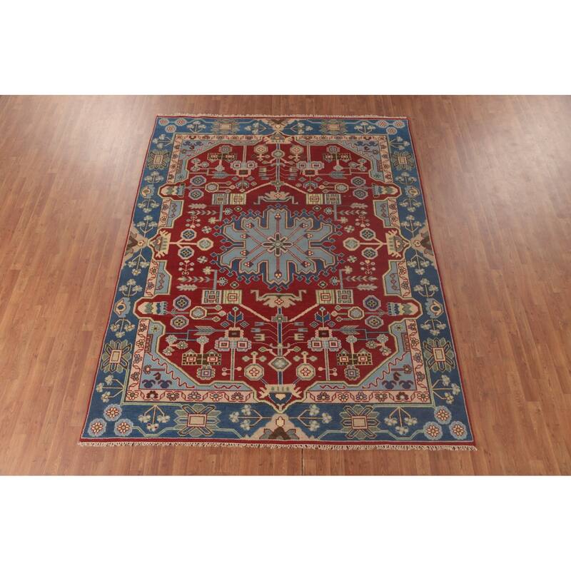 Geometric Kazak Area Rug Hand-Knotted Wool Carpet - 7'9" x 9'9"