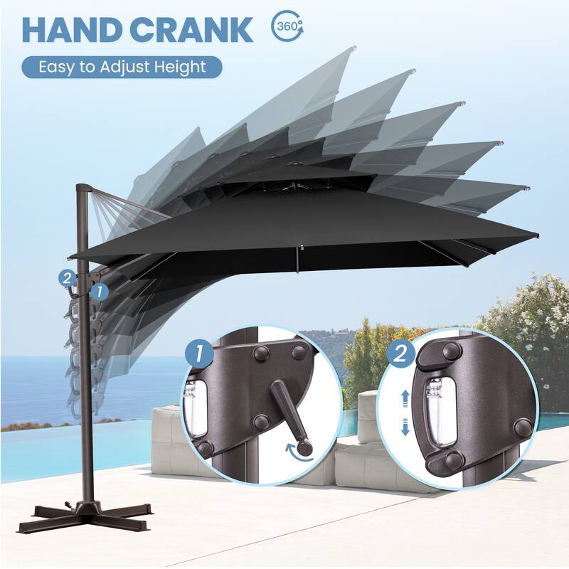 11 FT Outdoor Square Patio Offset Cantilever Umbrella with Base
