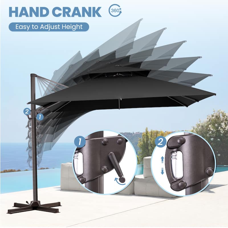Crestlive Products 11FT Square 360 Degrees Rotation Patio Cantilever Offset Double Top Umbrella
