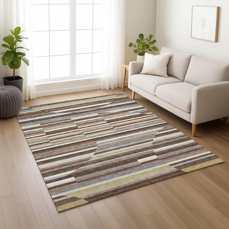 Machine Washable Indoor/ Outdoor Modern Cokedale Chantille Rug