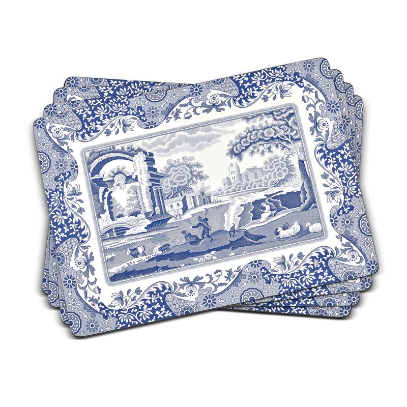 Pimpernel Set of 4 Blue Italian Placemats - 15.7 inches x 11.7 each - Blue Italian - 15.7 inches x 11.7 each - Set of 4
