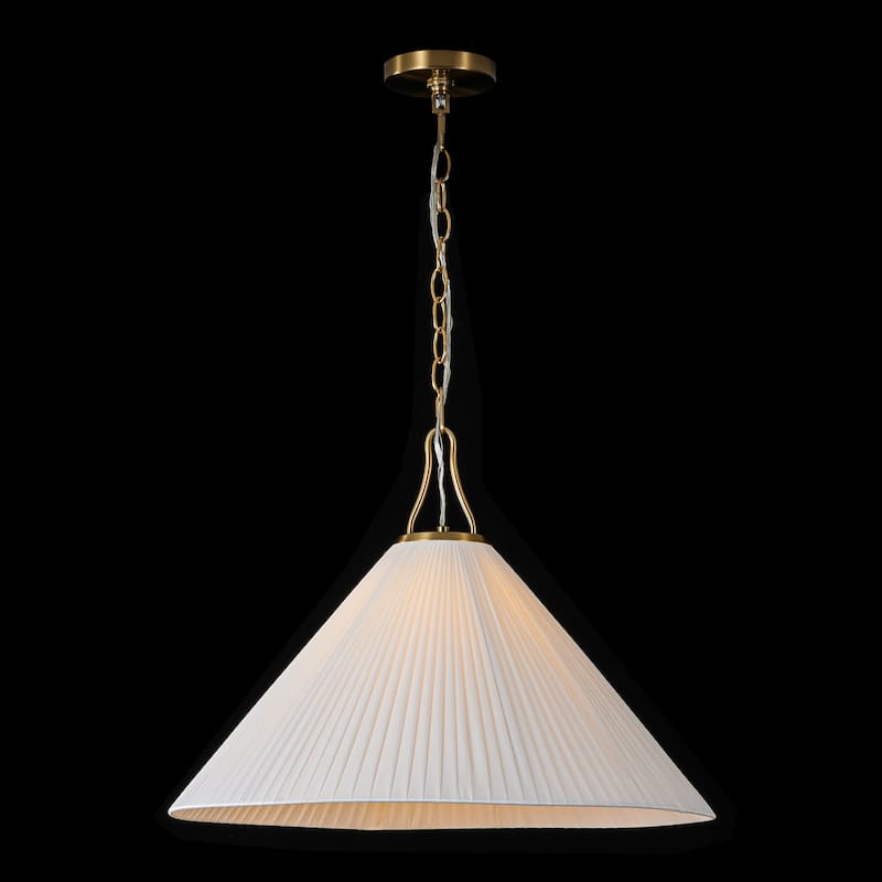 Rennnsan 1-Light Modern Brass Pleated Cone Pendant for Dining Room & Kitchen - 22 in. W x 16.5 in. H