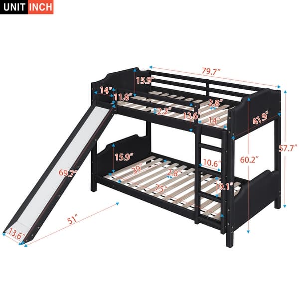 Twin over Twin Upholstery Bunk Bed with Convertible Slide and Ladder ...