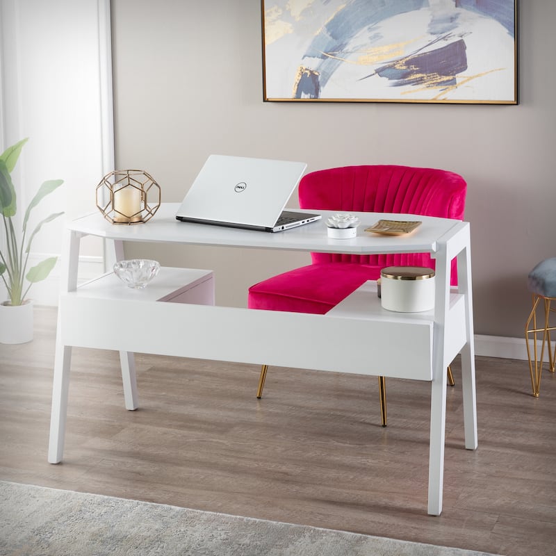 Harper Blvd Carmona Midcentury Modern White Wood Desk with Storage
