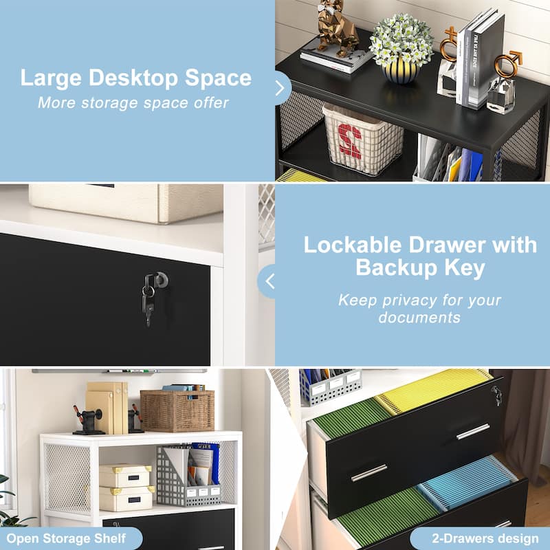 2-Drawer Lateral File Cabinets Legal Size, Large Filing Cabinet with Lock, Printer Stand