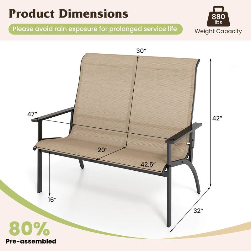 Costway 2-Person Patio Garden Bench with High Back and Armrests 880