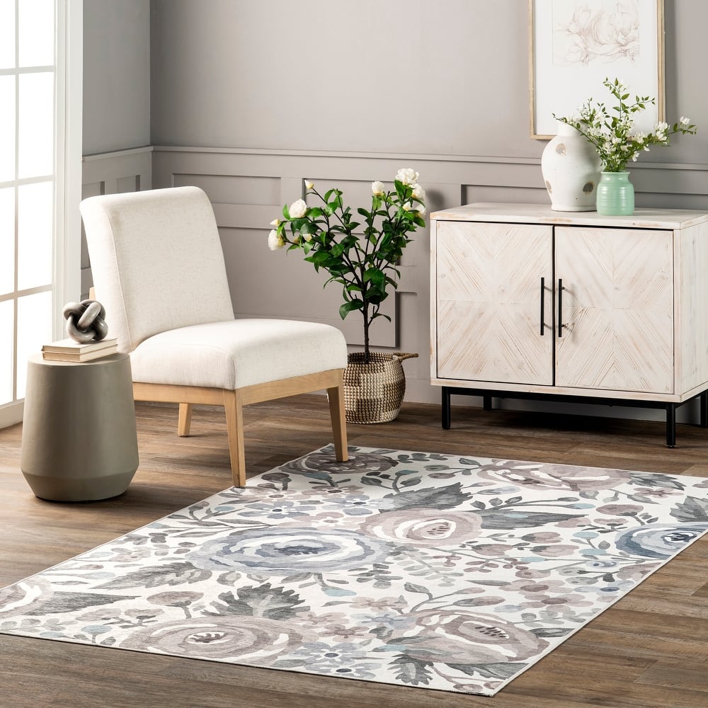 Nuloom Tiffani Floral Machine Washable SplashGuard Area Rug