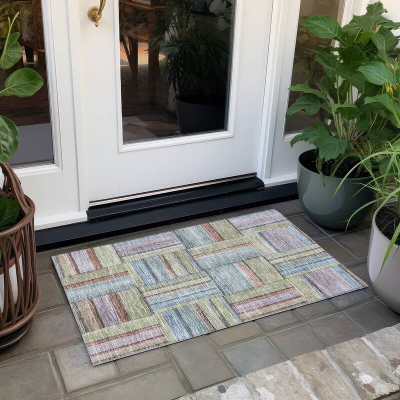Machine Washable Indoor/ Outdoor Modern Weave Chantille Rug - Aloe - 1'8" x 2'6"