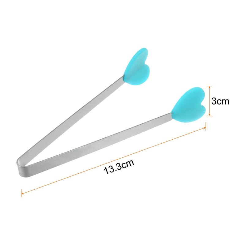 Mini Food Tongs 13.5cm Heart Shape Stainless Steel with Silicon Tips - 5.3" - LightBlue