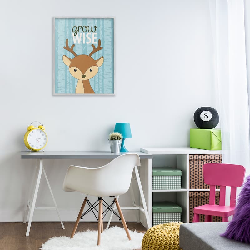Stupell Grow Wise with Deer Framed Giclee Art Design By Kim Allen