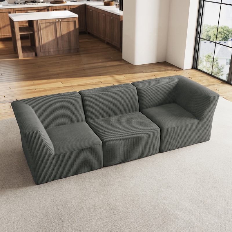 106" W Corduroy Fully Sponge Molded Modular Sectional Sofa