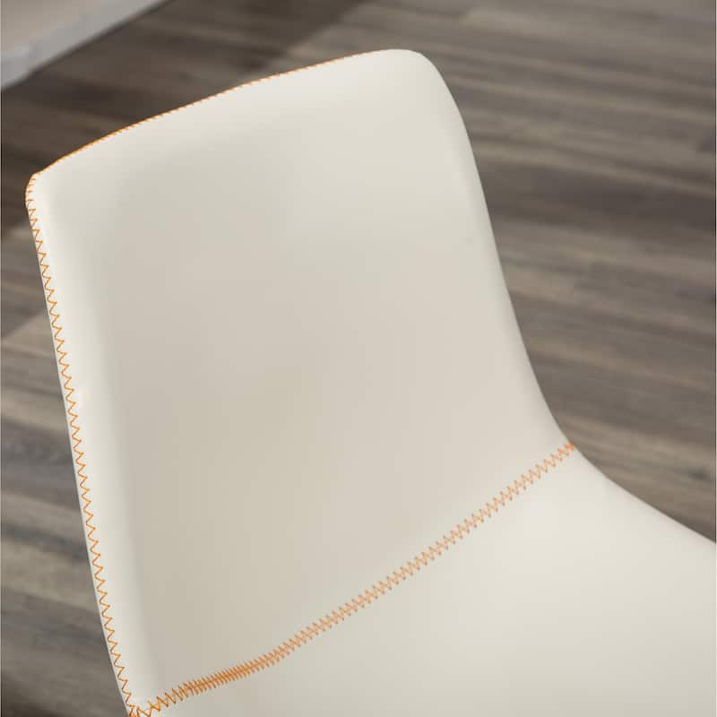 Stylish Dining Table and Chair Set, White Round Dining Table with Trestle, Leather Barrel Chairs with Sled Base