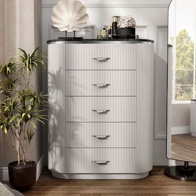 Furniture of America Leander Modern Light Gray Solid Wood 5-Drawer Storage Chest with Cultured Stone Top