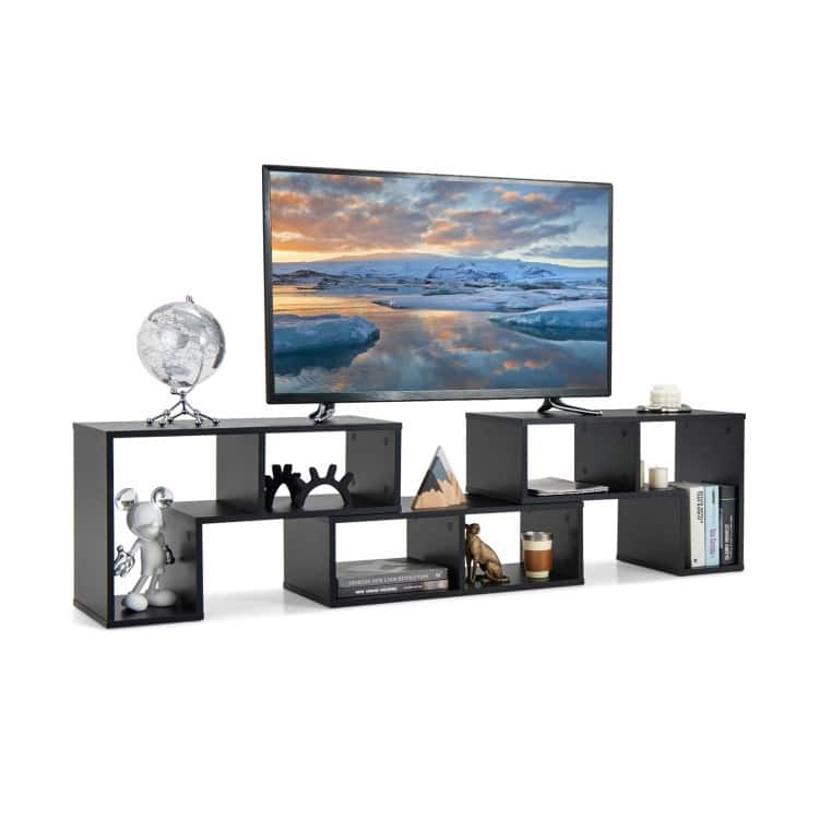 3 Pieces TV Stand Console Entertainment Center for TVs up To 65 Inch with Bookcase Shelves - 26.5" x 12" x 17" (L x W x H) - Black