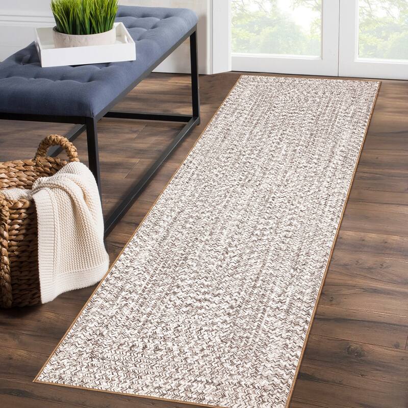 Modern Braided Print Rug Washable Area Rugs for Living Room Bedroom - 2'x10' - Beige Gray