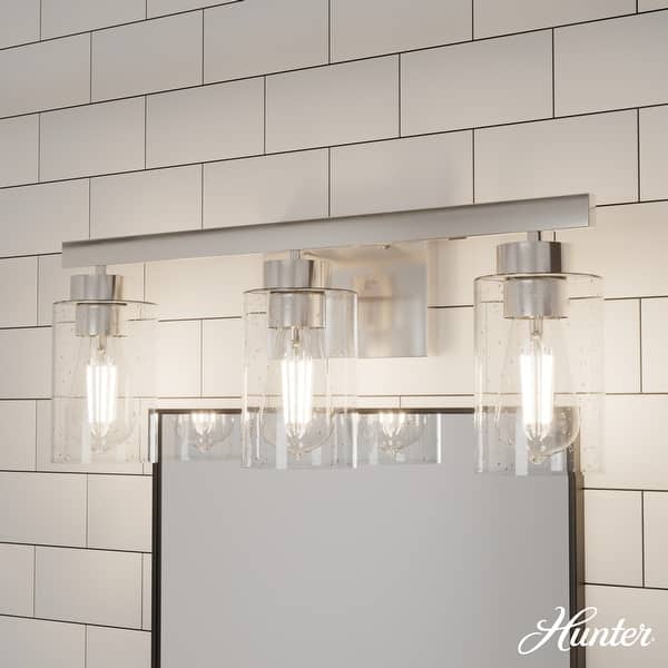 slide 2 of 6, Hunter Hartland Bathroom Vanity Wall Light, Damp Rated - Transitional, Rustic, Contemporary - Clear Seeded Glass 3-Light - Brushed Nickel